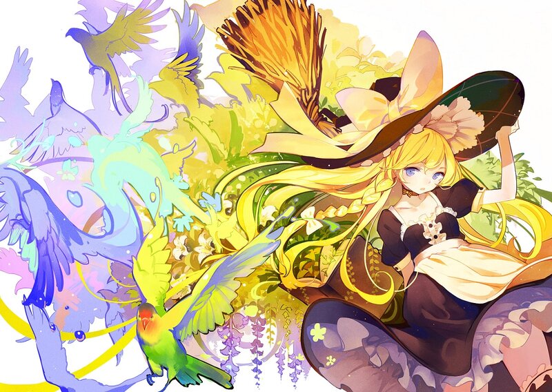 Blonde Girl with Birds — Yellow