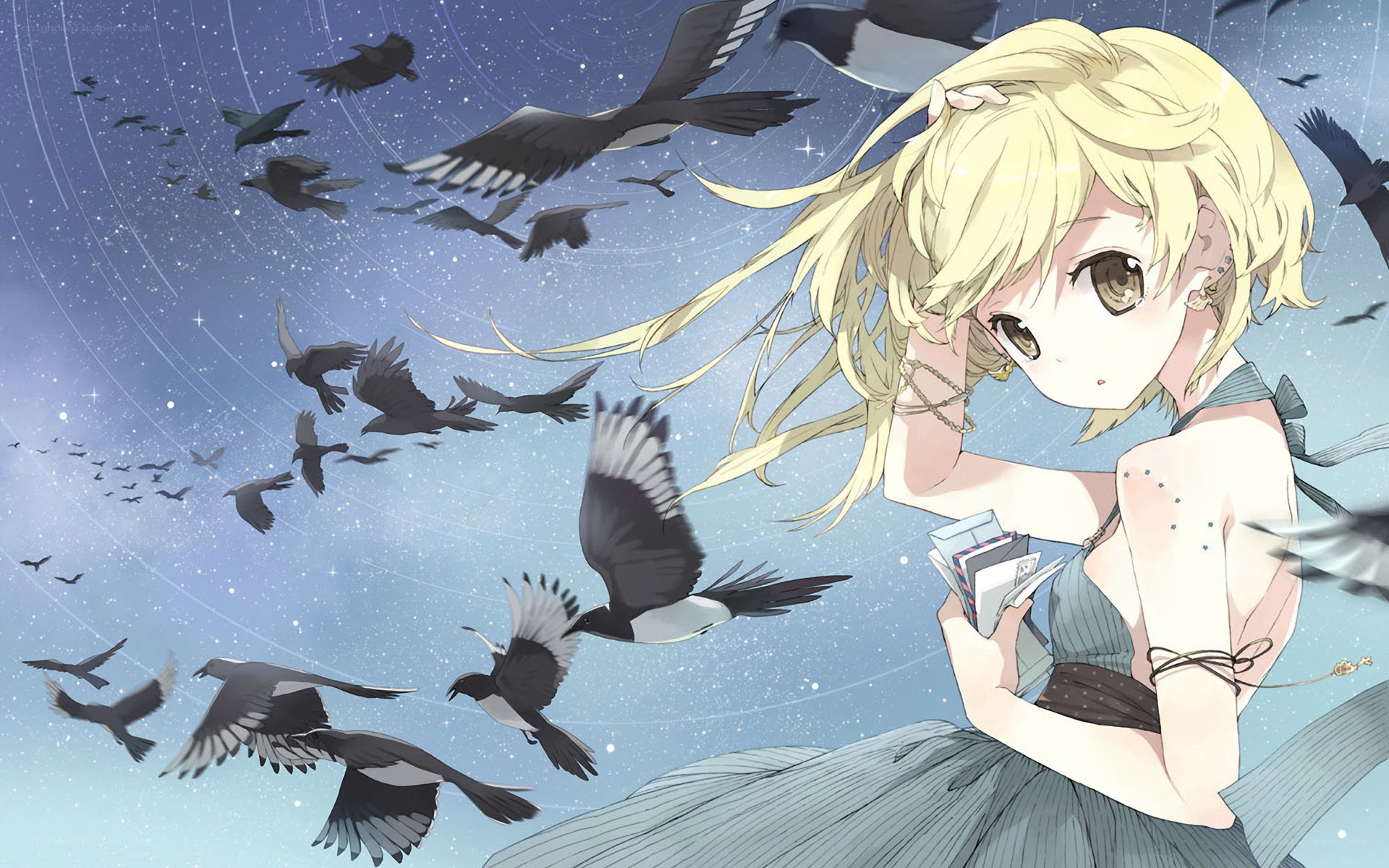 Blonde girl with birds