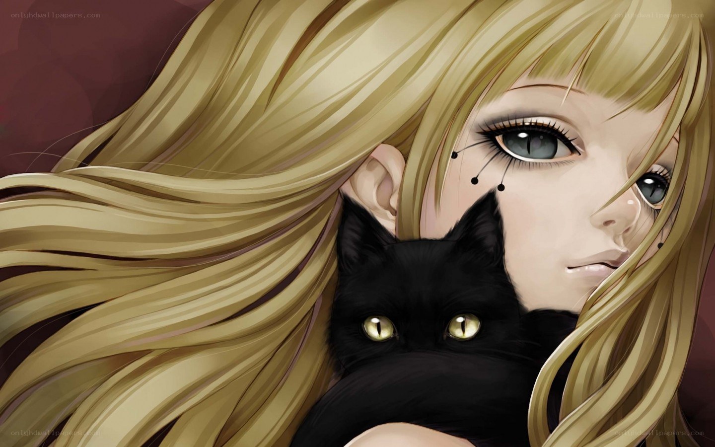 blonde girl with black cat