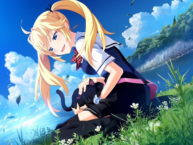 Blonde Girl with Black Cat — Blue