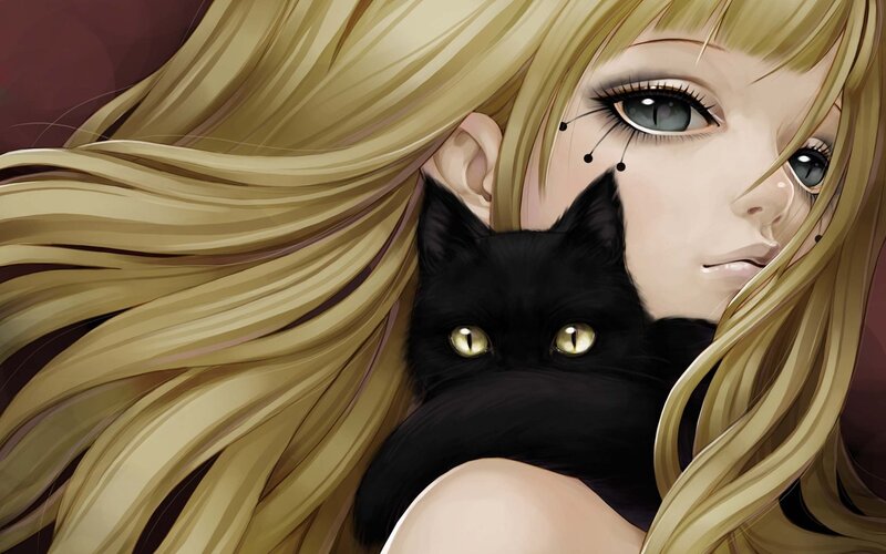 Blonde Girl with Black Cat — Calm, Anime