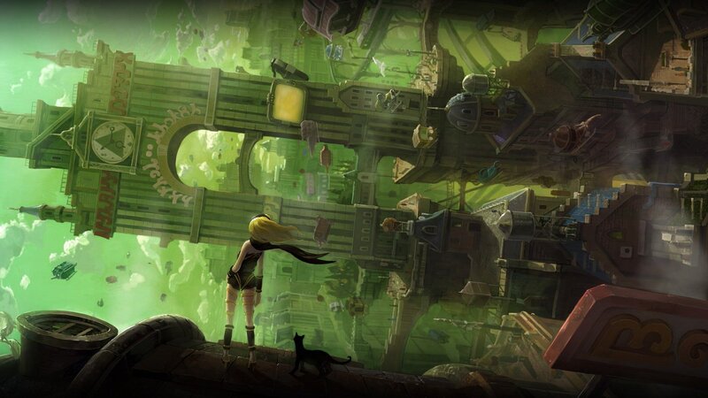 Blonde Girl with Black Cat — Green
