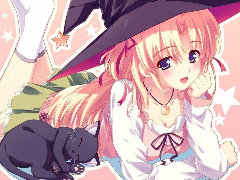 Blonde Girl with Black Cat — Pink, Calm