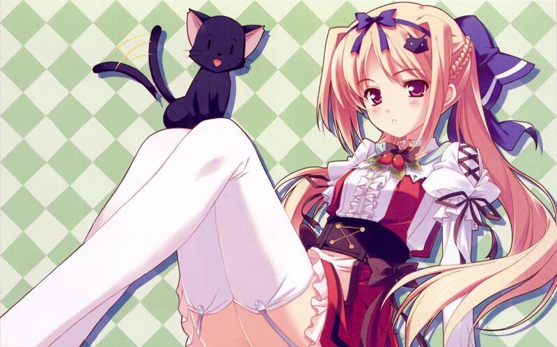 Blonde Girl with Black Cat — Pink