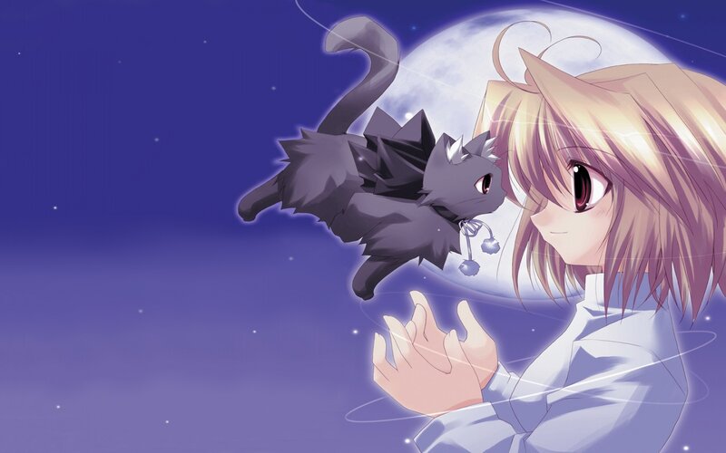 Blonde Girl with Black Cat — Purple