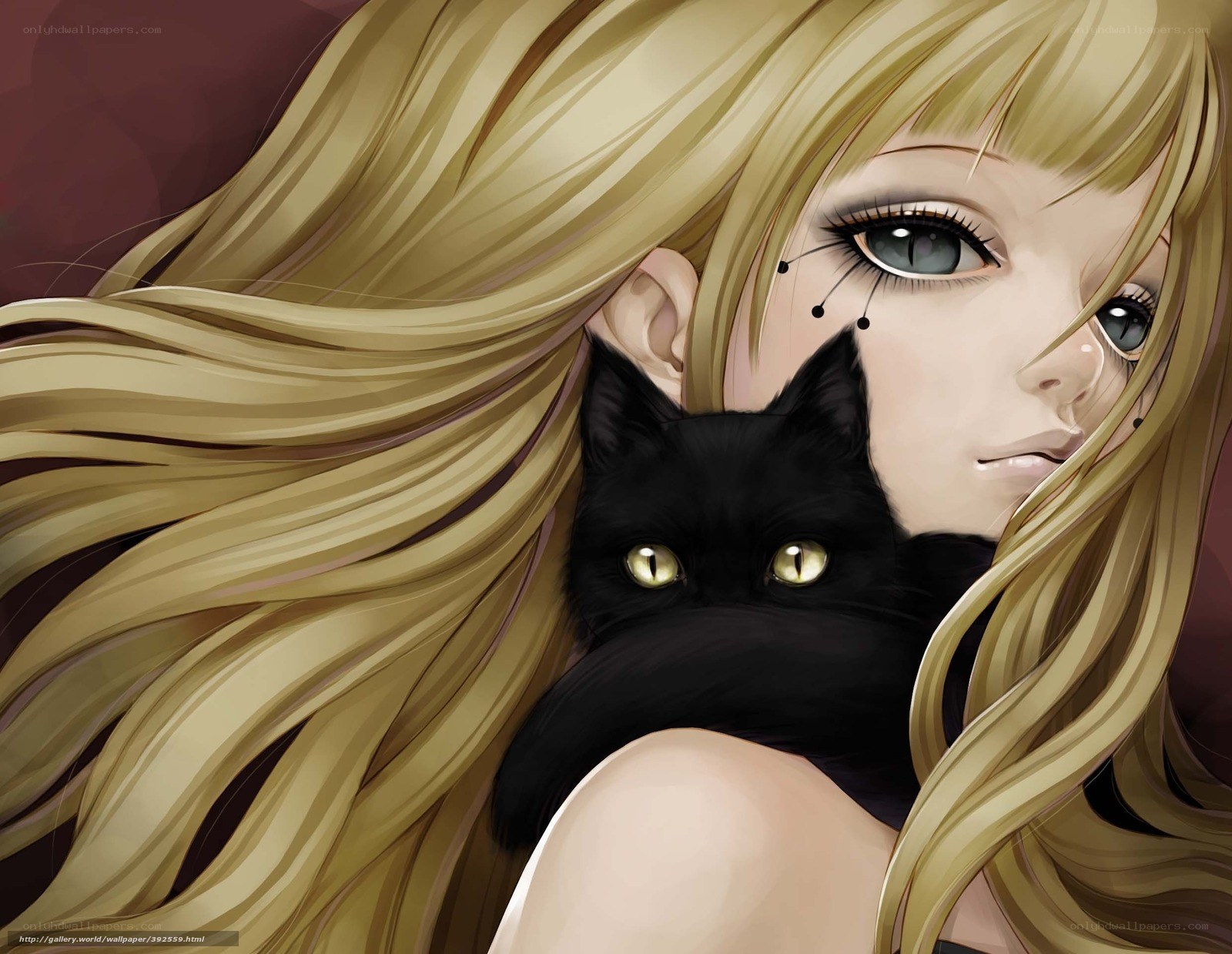 blonde girl with black cat