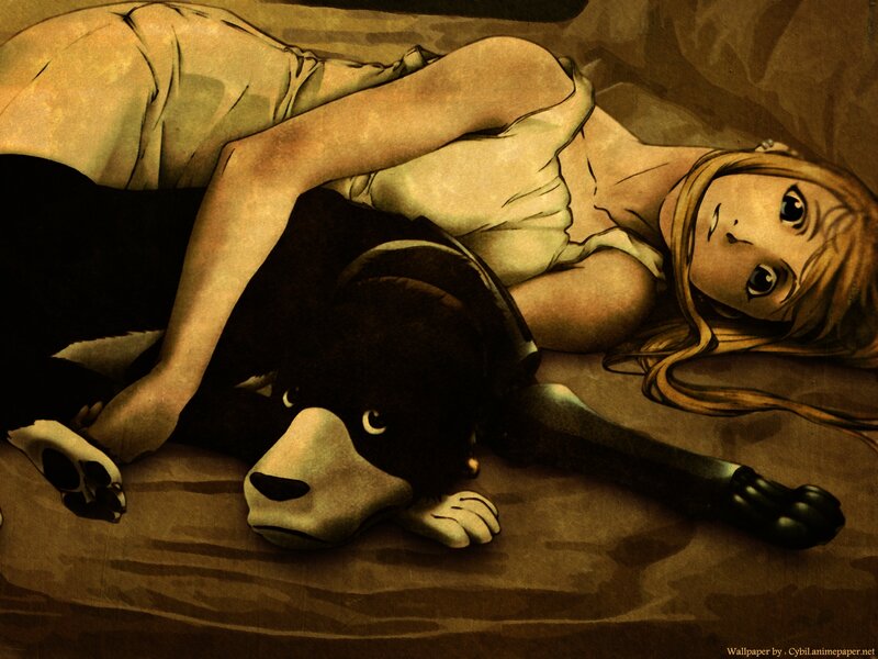 Blonde Girl with Black Dog