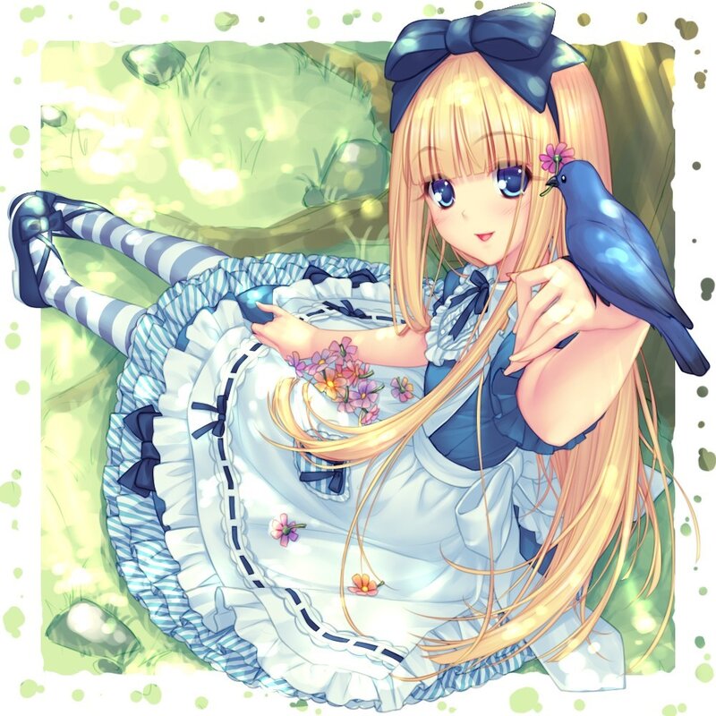 blonde girl with blue bird