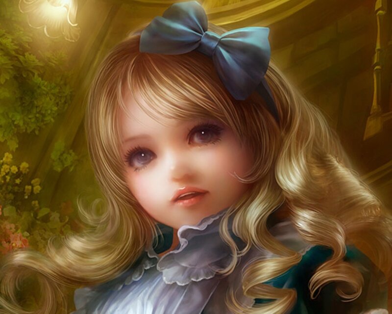 blonde girl with blue bow