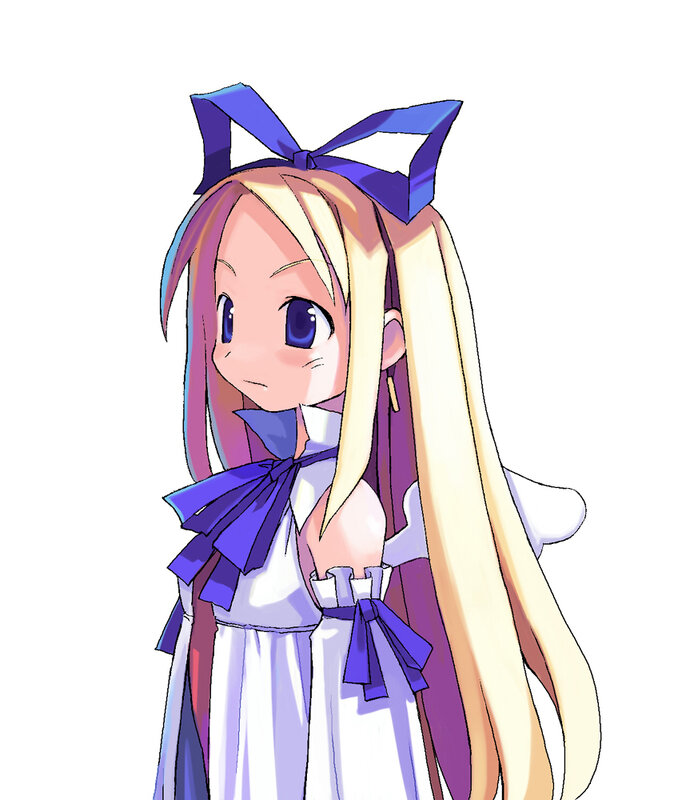blonde girl with blue bow