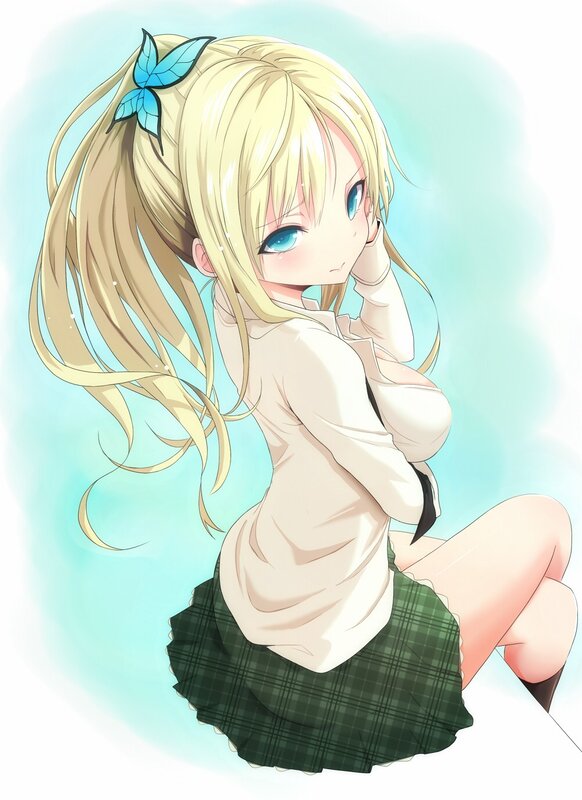 blonde girl with blue butterfly