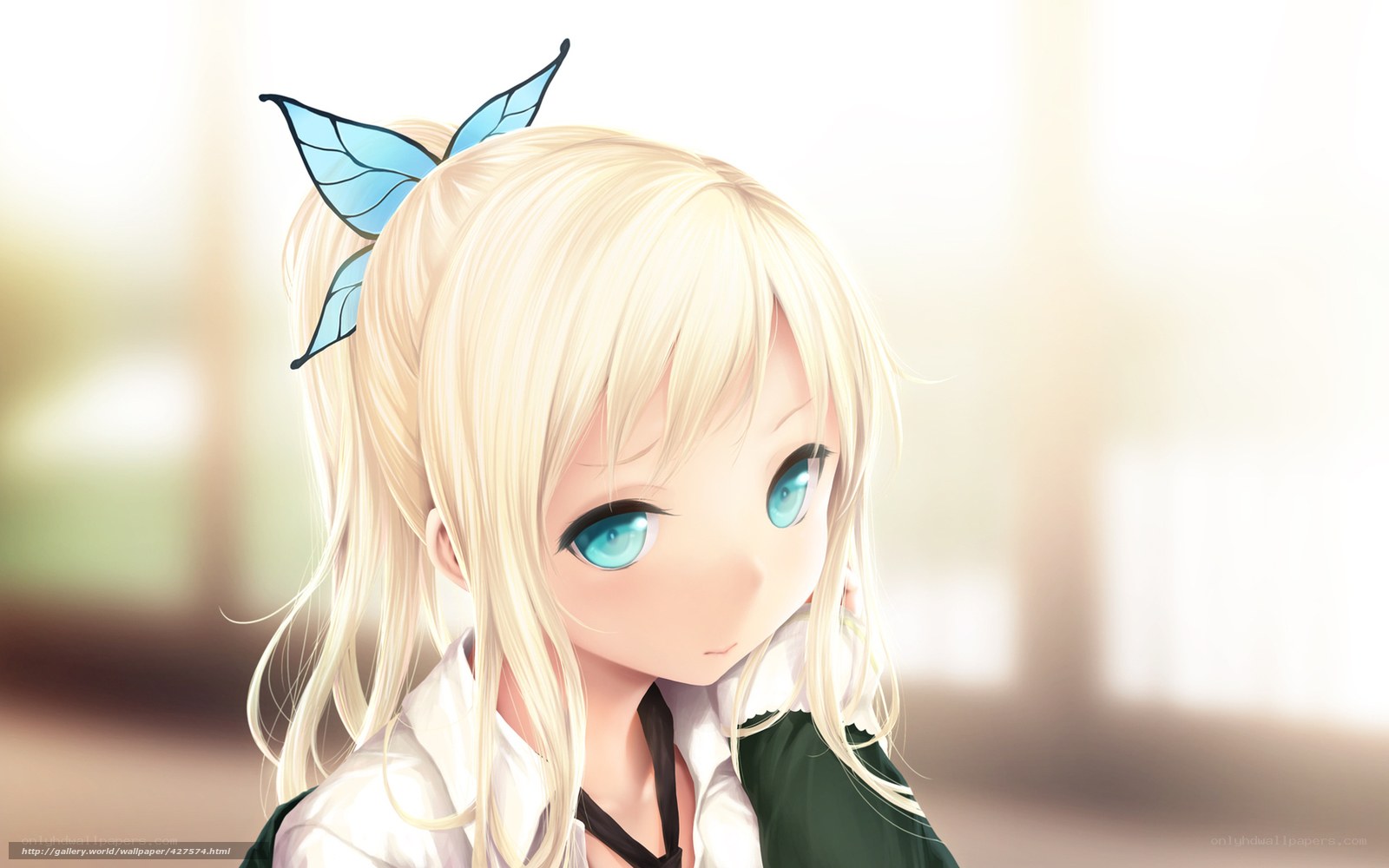blonde girl with blue butterfly
