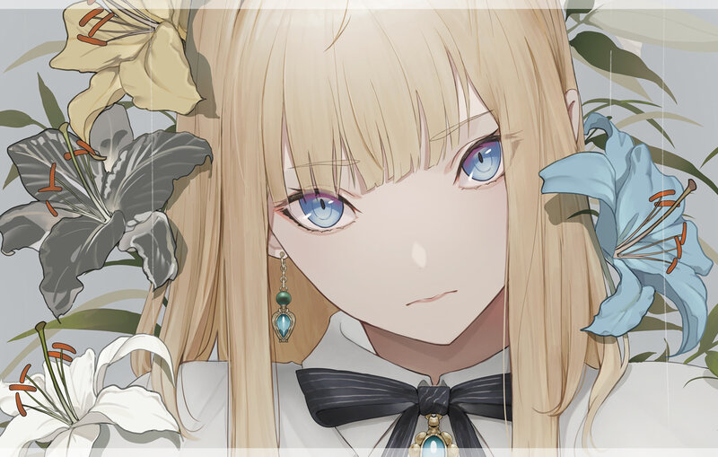 Blonde Girl with Blue Eyes — Calm, Anime, Flowers