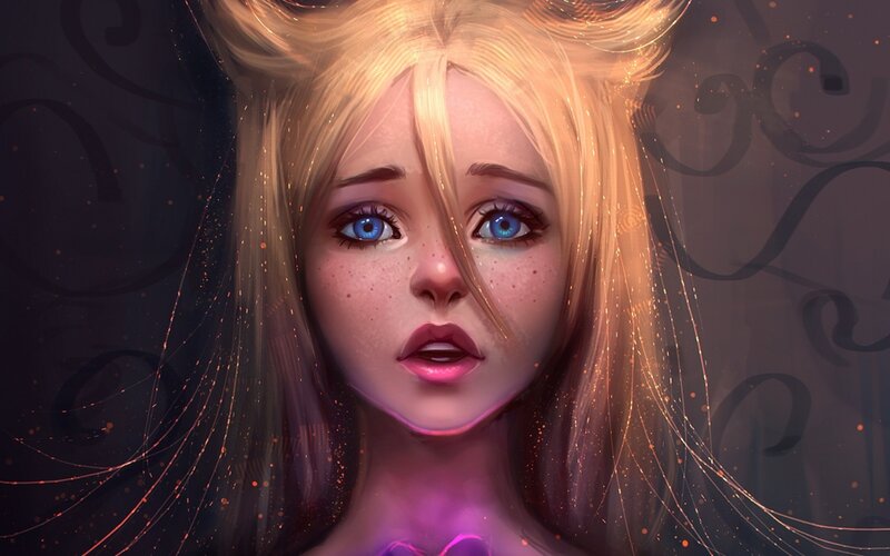 Blonde Girl with Blue Eyes — Purple, Dramatic