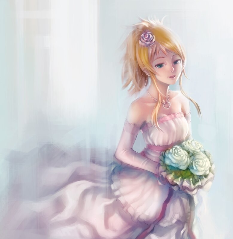 Blonde Girl with Bouquet — Pink