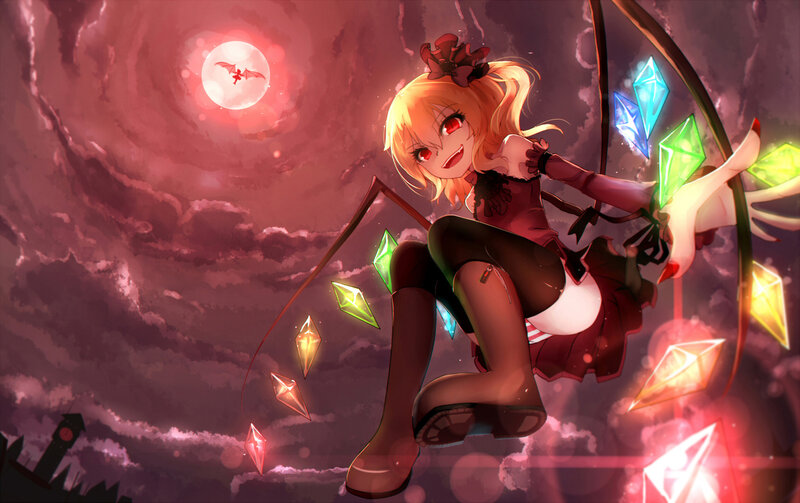Blonde Girl with Bow — Red, Dramatic, Night