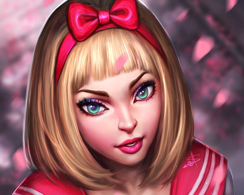 Blonde Girl with Bow — Red, Dreamy