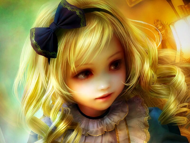 Blonde Girl with Bow — Yellow, Dreamy