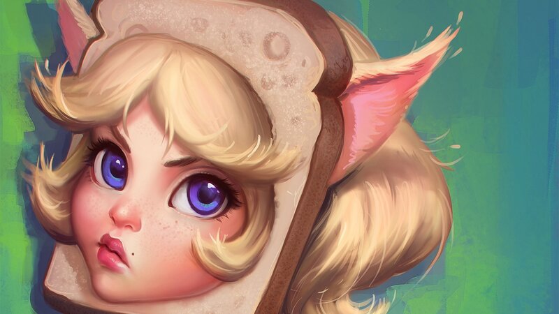 Blonde Girl with Bread Hat — Green