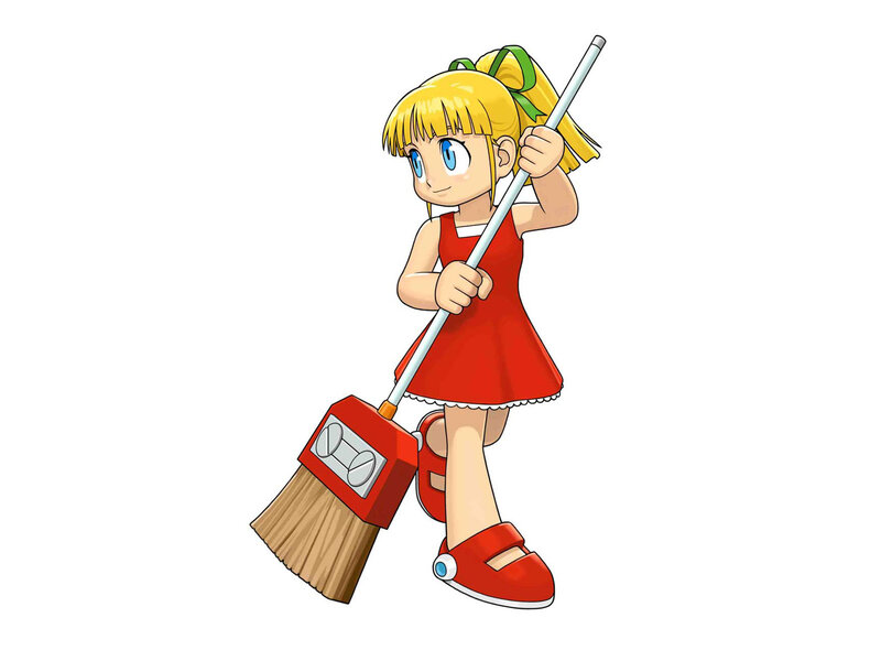 Blonde Girl with Broom — Red
