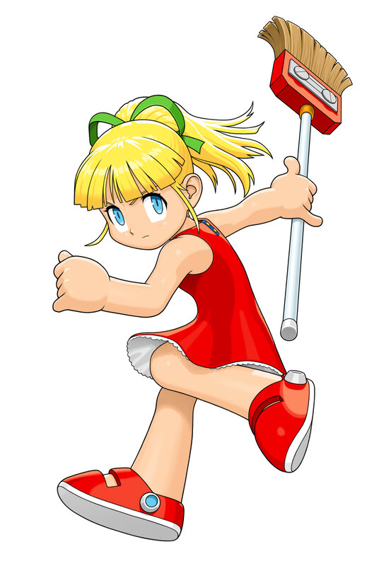 blonde girl with broom