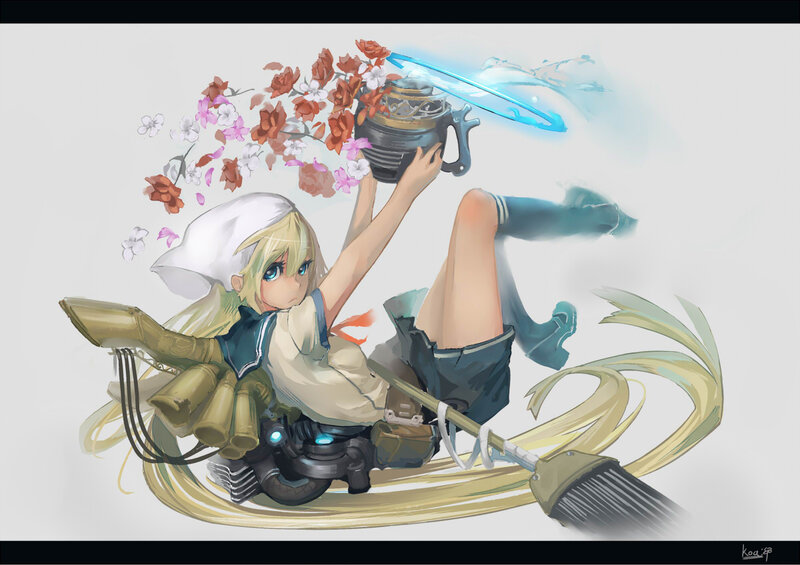 Blonde Girl with Broom — White