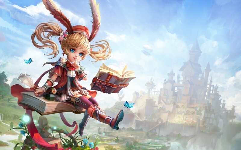 Blonde Girl with Bunny Ears — Blue, Serene