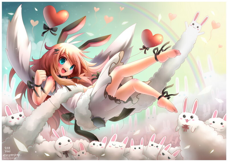 Blonde Girl with Bunny Ears — White, Playful