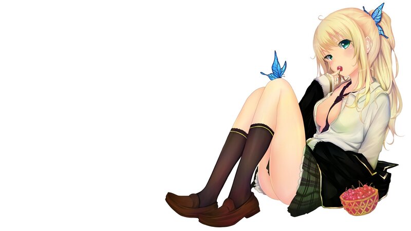 blonde girl with butterflies