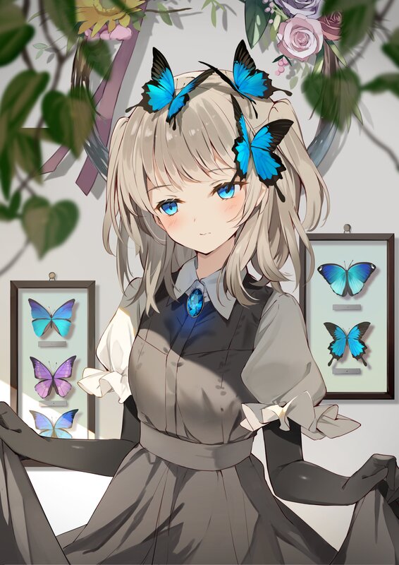 Blonde Girl with Butterflies — Blue, Serene, Anime