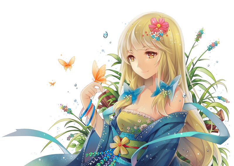 Blonde Girl with Butterflies — Blue, Serene, Spring