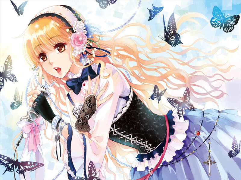 Blonde Girl with Butterflies — Blue
