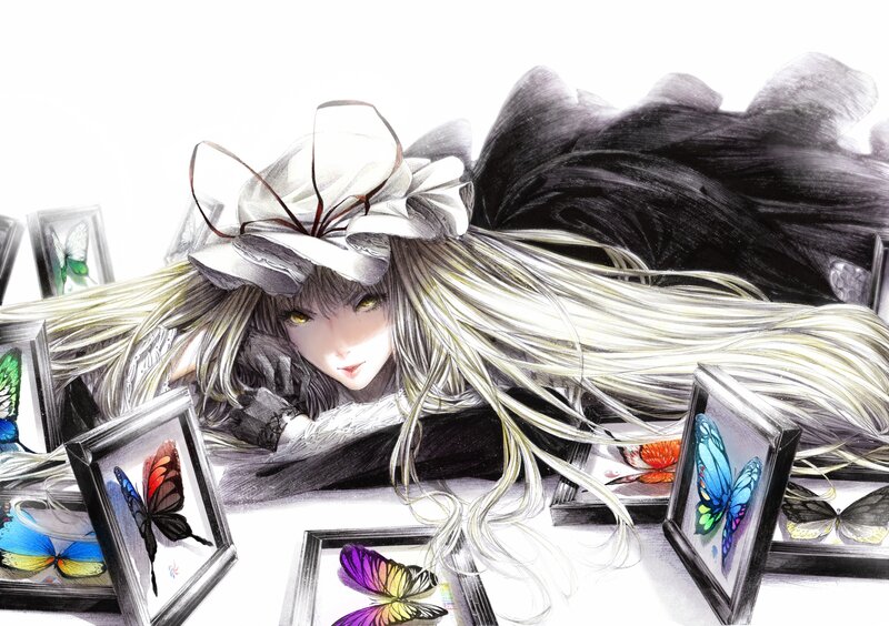 Blonde Girl with Butterflies — White