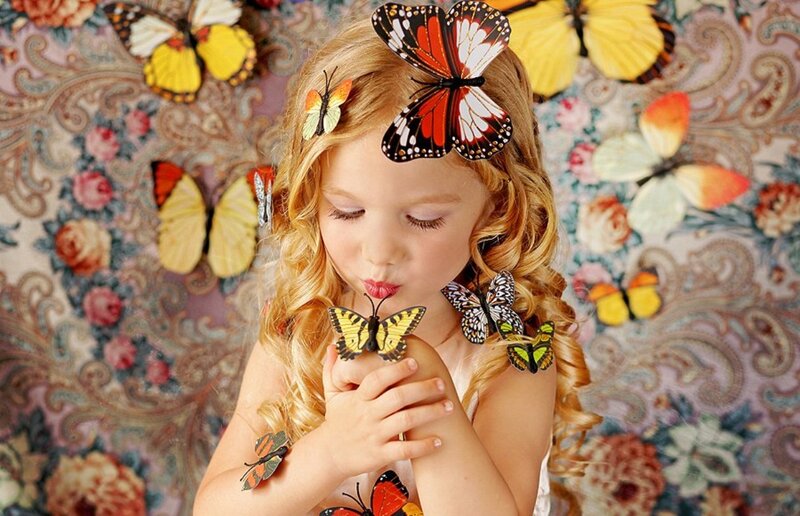 Blonde Girl with Butterflies — Yellow, Serene, Photograph