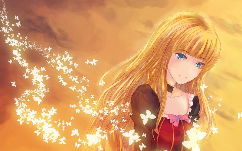 Blonde Girl with Butterflies — Yellow