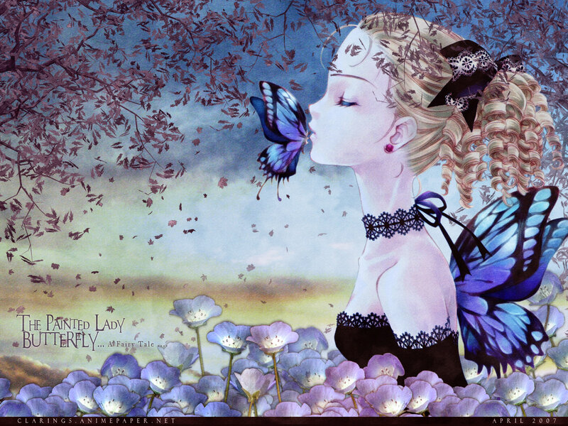 Blonde Girl with Butterfly — Blue, Serene, Spring