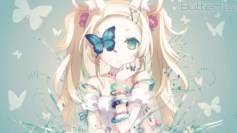 Blonde Girl with Butterfly — Blue, Serene