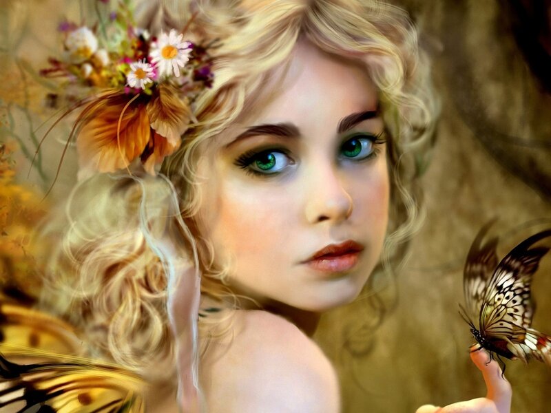 Blonde Girl with Butterfly — Gold, Serene, Autumn