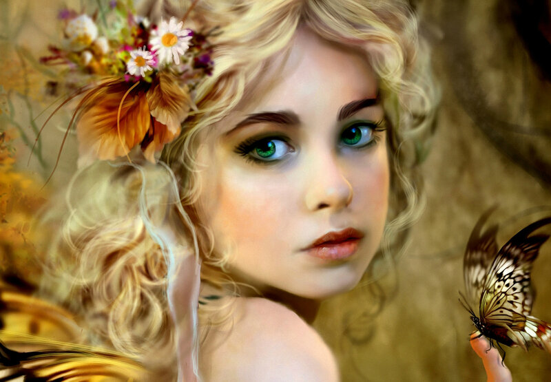 Blonde Girl with Butterfly — Gold