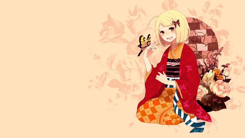 Blonde Girl with Butterfly — Red