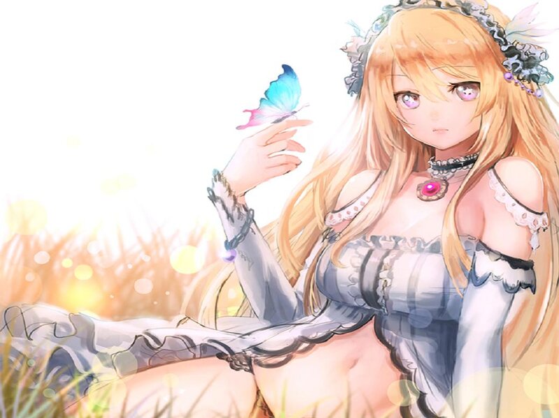 Blonde Girl with Butterfly — White, Serene