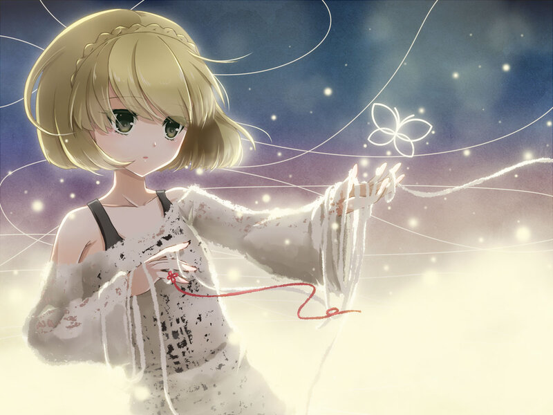 Blonde Girl with Butterfly — White