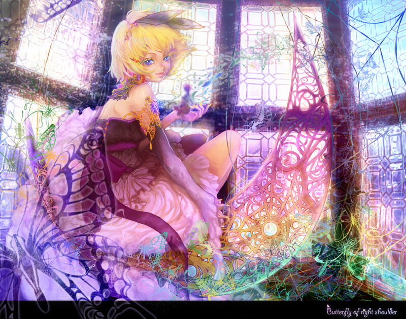 Blonde Girl with Butterfly Wings — Purple, Dreamy