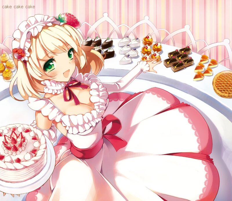 Blonde Girl with Cake — Pink, Cheerful