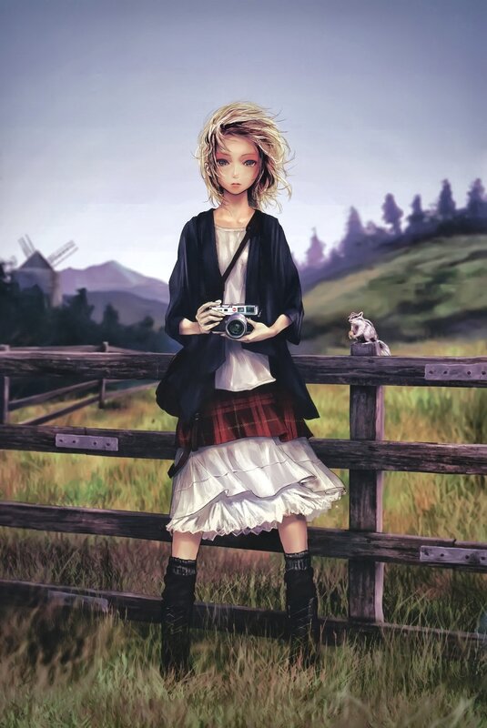 Blonde Girl with Camera — Green