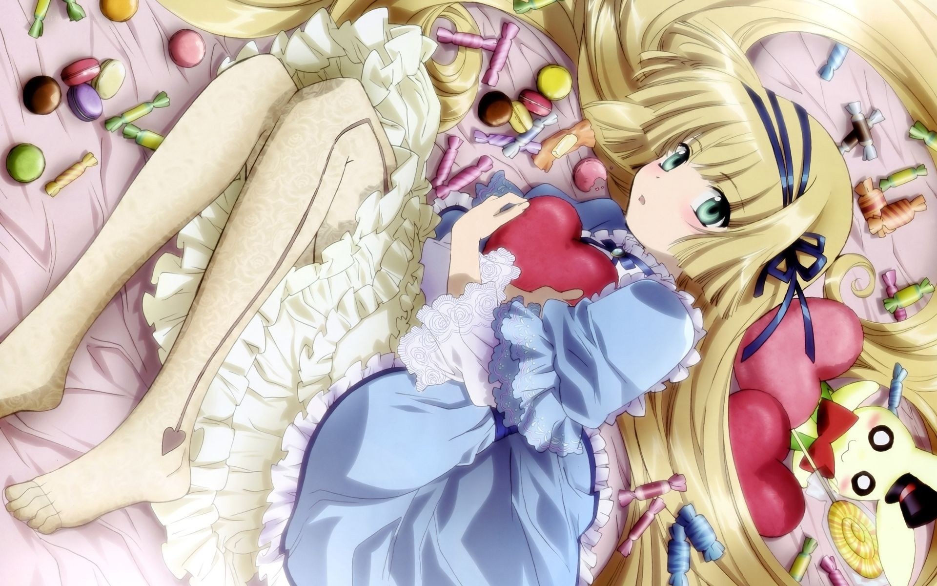 blonde girl with candy