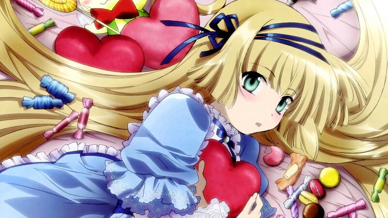 Blonde Girl with Candy — Blue, Playful