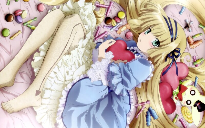 Blonde Girl with Candy — Blue