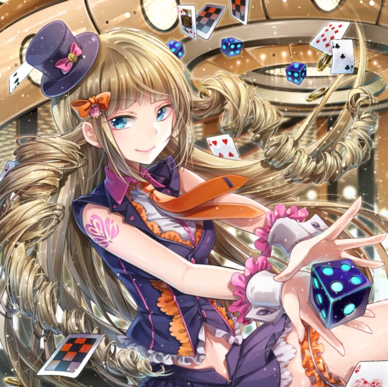 Blonde Girl with Cards — Purple
