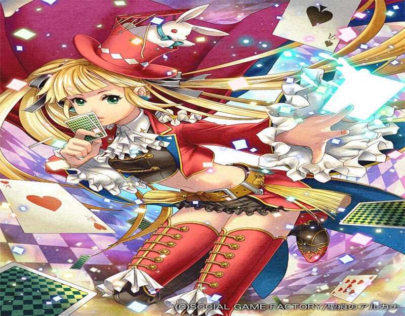 Blonde Girl with Cards — Red